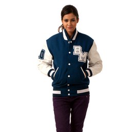 blue varsity jacket, white sleeve jacket, latterrman jacket