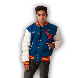 custom retro varsity jacket, design your own jacket, blue varsity jacket