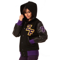 black varsity jacket, hooded latterman jacket, hooded versity jacket