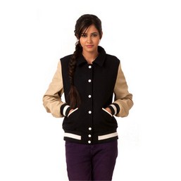 tan and black varsity, school girls jacket, latterman jacket