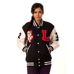 Girls letterman jacket, black girls jacket, white full sleeves jacket